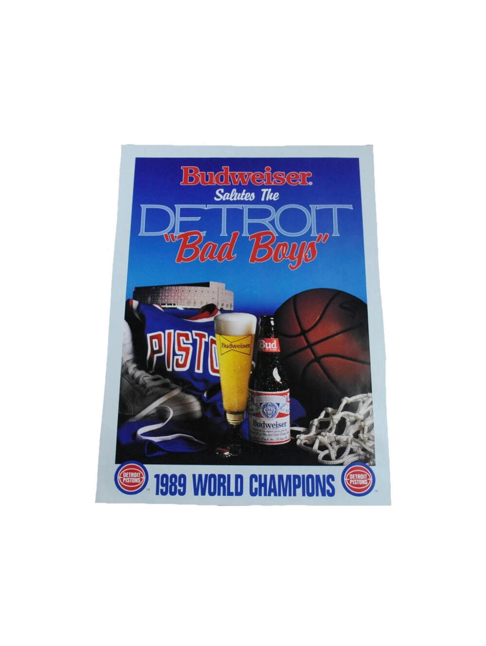 Vintage Budweiser Salute Detroit Pistons Bad Boy 1989 NBA World Champions Poster